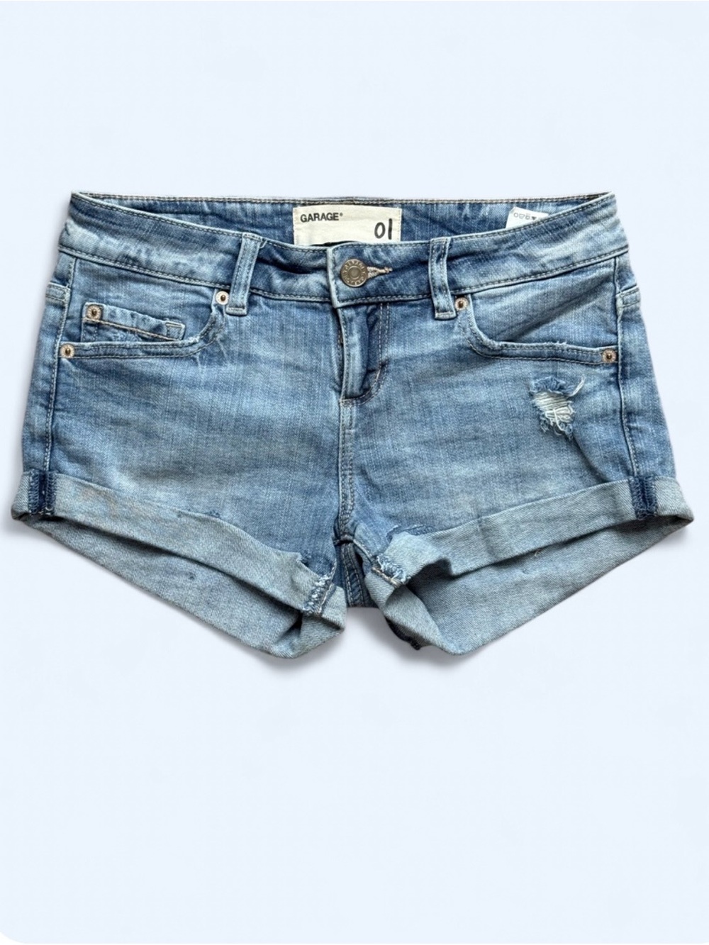 Garage Light Wash Rolled Hem Denim Shorts